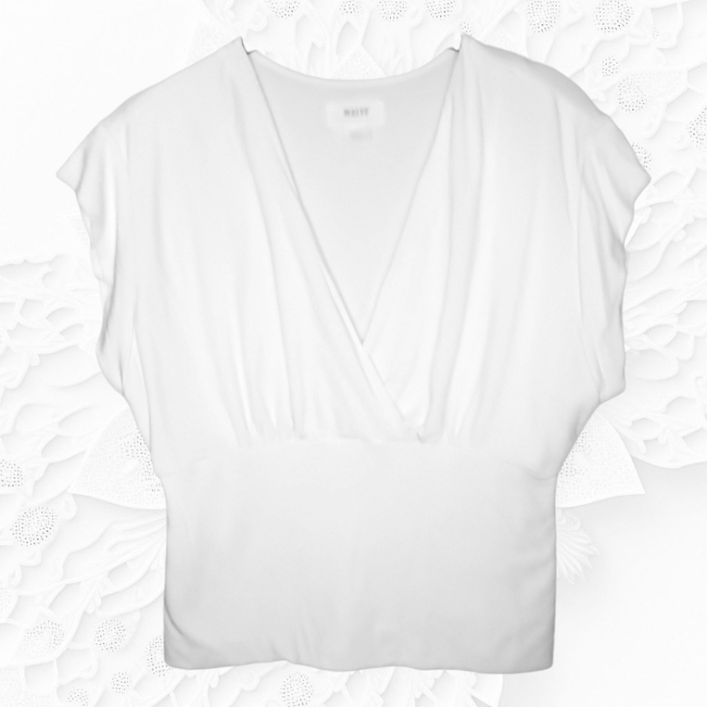 Anthropologie Maeve White V-Neck Short Sleeve Top